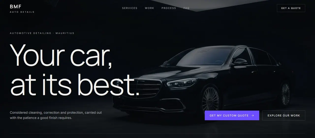 Custom quote requests for a Mauritius detailing studio