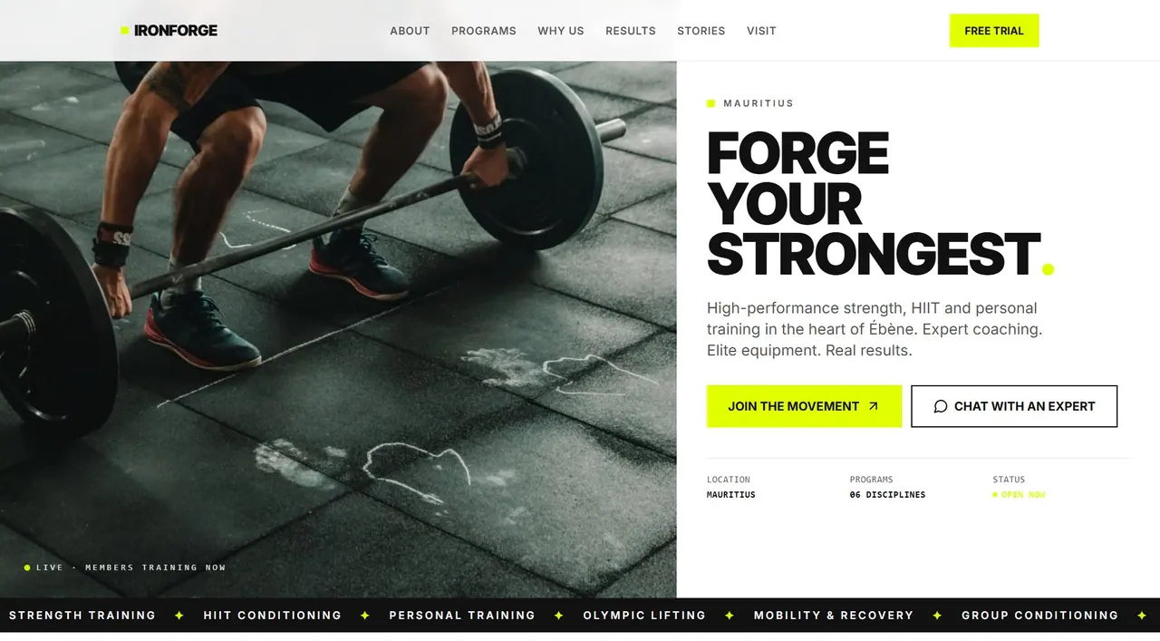 Free-trial signups for a Mauritius strength & HIIT gym