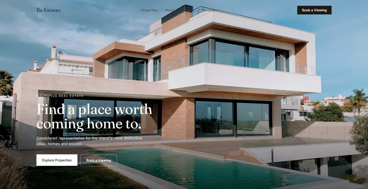 Website design concept: Property viewings for a Mauritius real estate agency